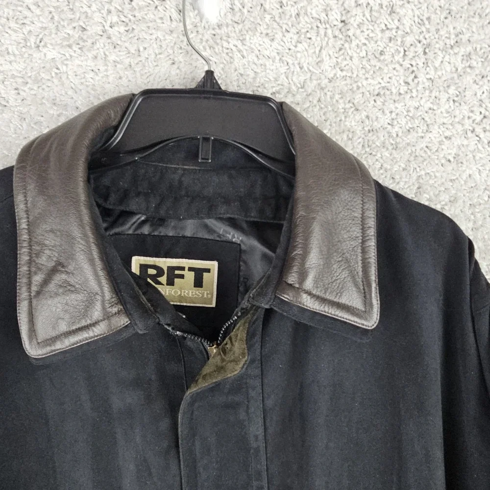 RFT Rainforest Down Filled Jacket Mens Large L Black Casual Faux‎ Suede